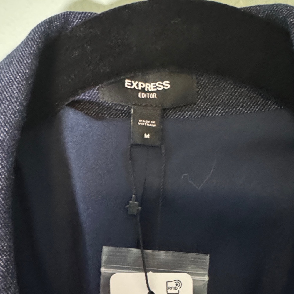 Express Navy Textured Notch-Lapel Blazer - Picture 5 of 6